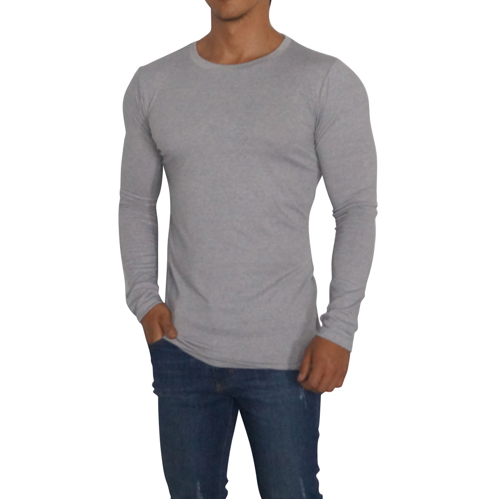 Light Gray Round Neck Long Sleeve T-shirt