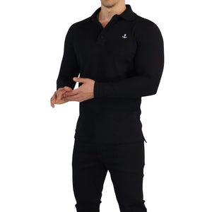 Black Polo Shirt White Logo Black Long Sleeve
