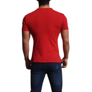 Red Short Sleeve Henley T-shirt