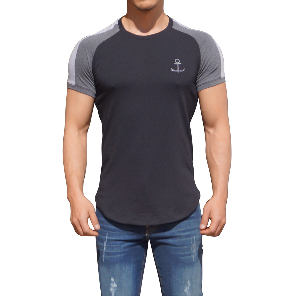 Black Short Sleeve Raglan T-shirt with Jasper Stripe