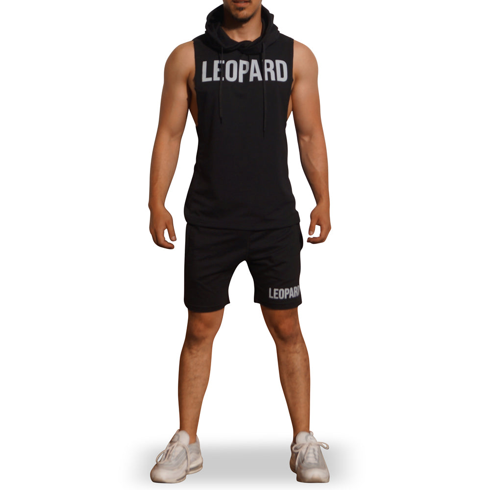 Gym Sleeveless Hoodie Black Big Logo White