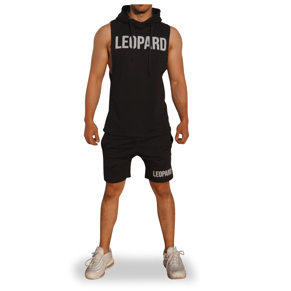 Gym Sleeveless Hoodie Negra Big Logo Blanco