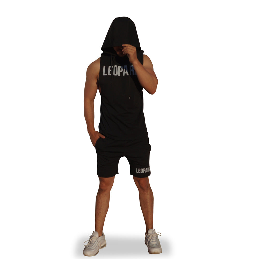 Gym Sleeveless Hoodie Negra Big Logo Blanco