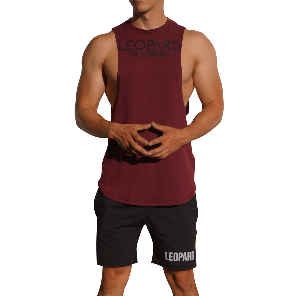 Gym Sleeveless Tee Wine Logo Stripes Black