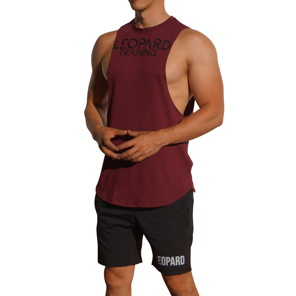Gym Sleeveless Tee Wine Logo Stripes Black