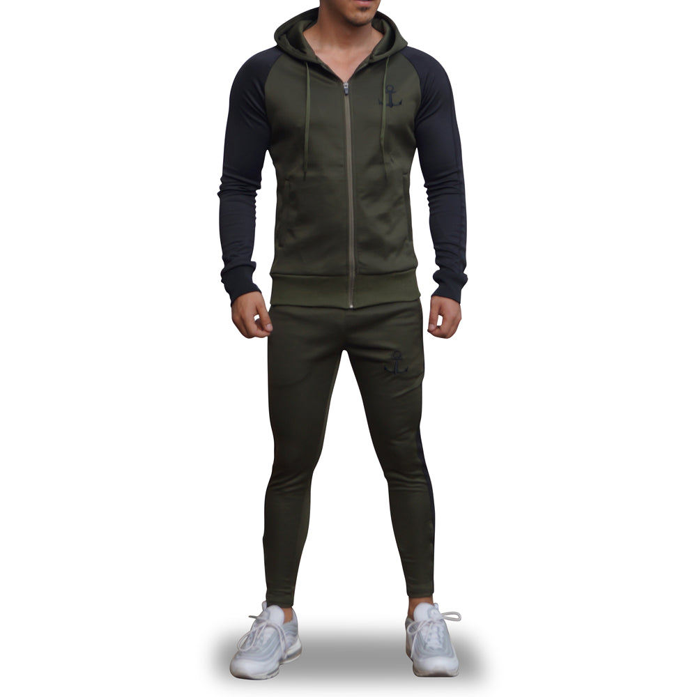 Delta Tracksuit Verde Militar Manga Negra Franja Negra