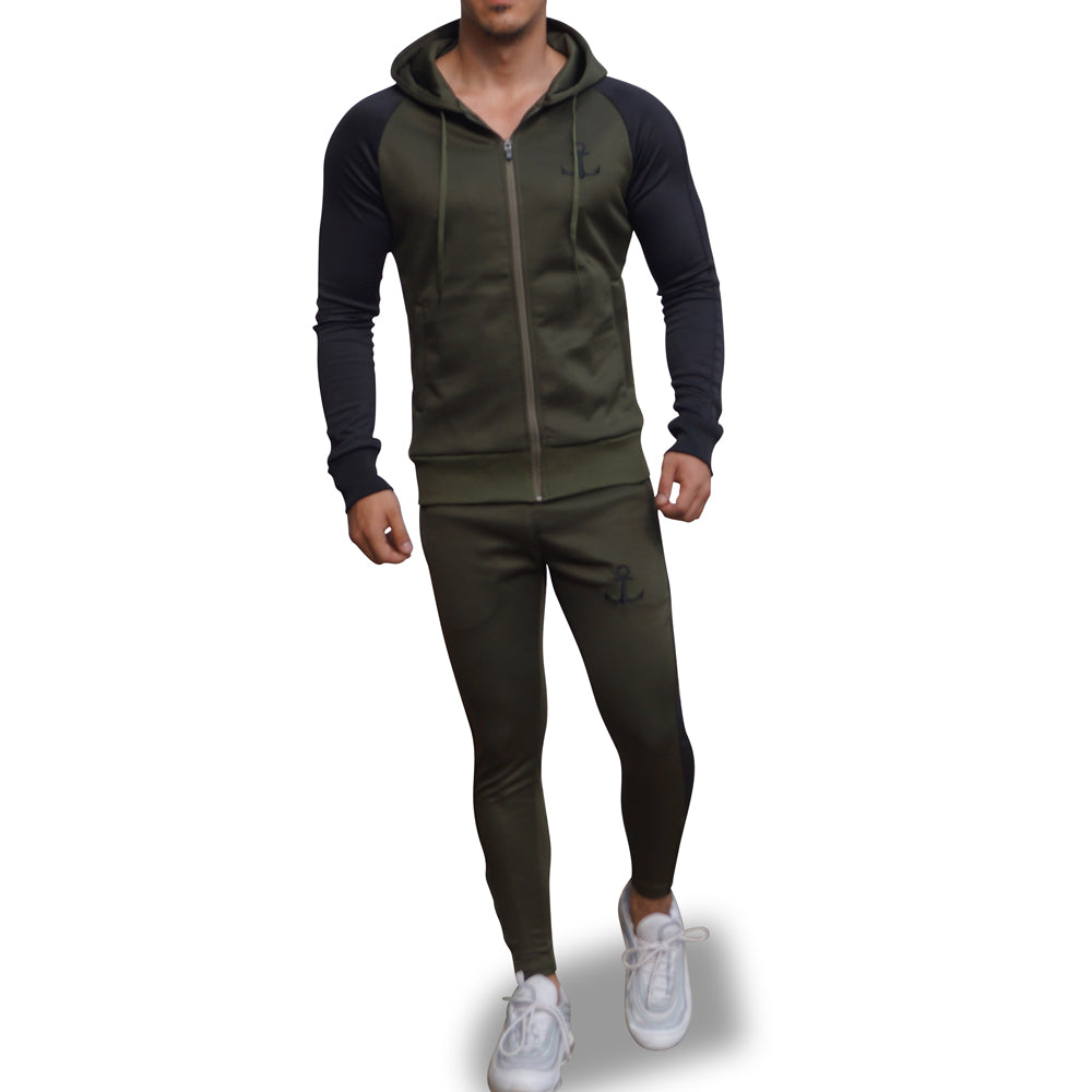 Delta Tracksuit Verde Militar Manga Negra Franja Negra