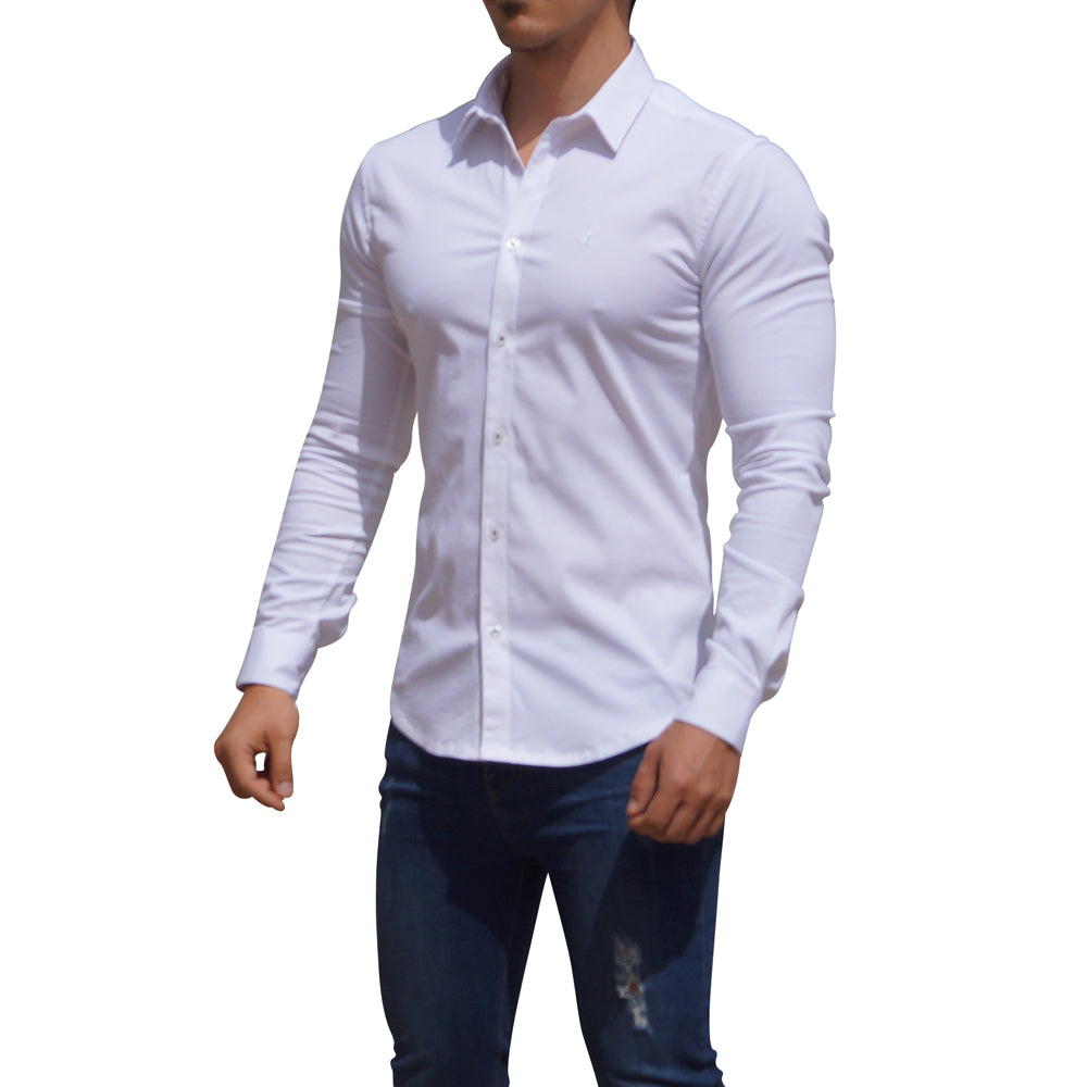 White Shirt Classic Neck Long Sleeve White
