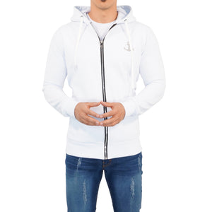 Zippered Hoodie White Patch Big Logo Silver