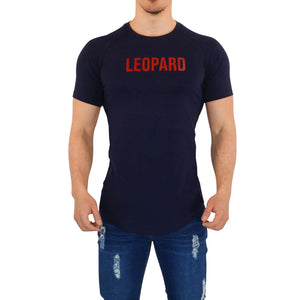 Red Leopard Short Sleeve Navy Ranglan T-Shirt