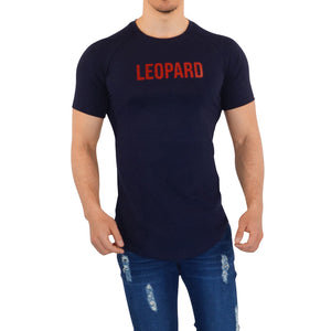 Red Leopard Short Sleeve Navy Ranglan T-Shirt