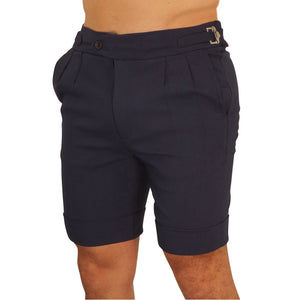 Navy Pleated &amp; Buckles Shorts