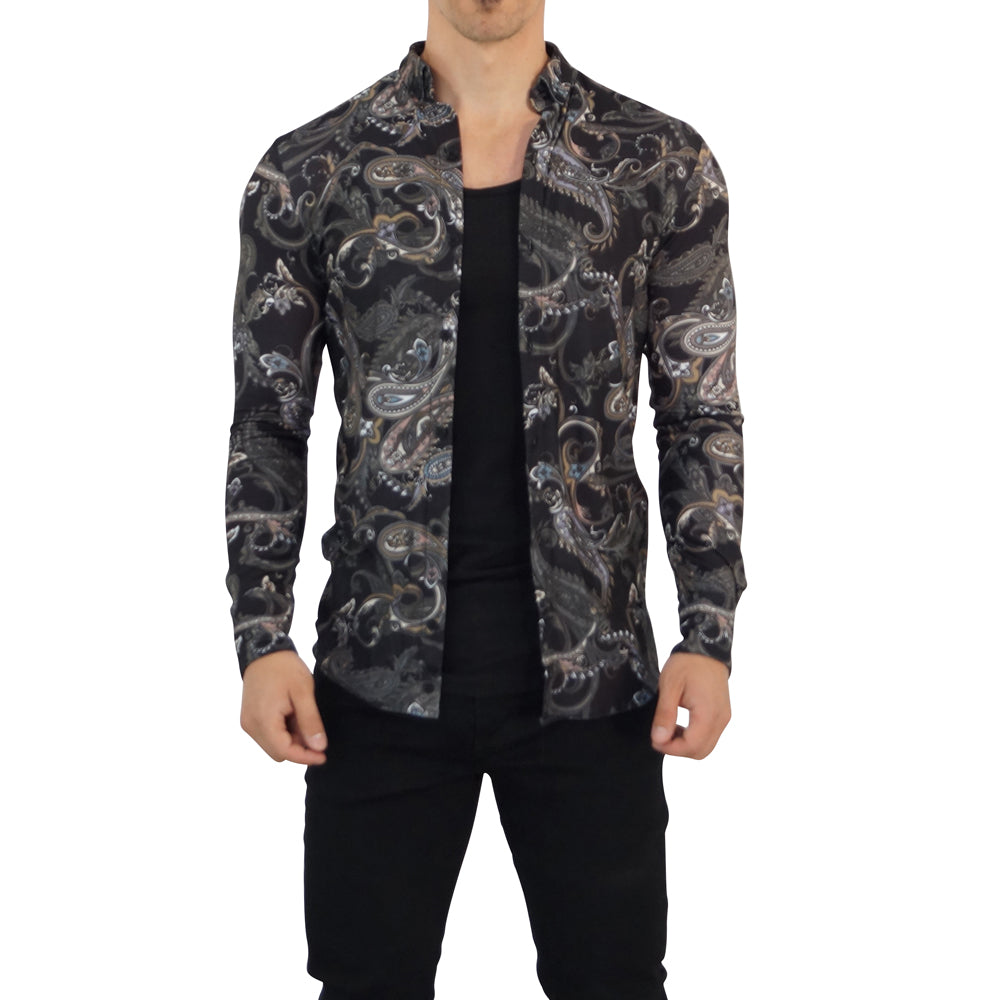 Camisa John Leopard Resort Manga Larga Paisley Slim Fit