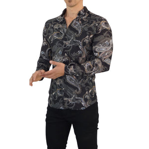 John Leopard Resort Long Sleeve Paisley Slim Fit Shirt