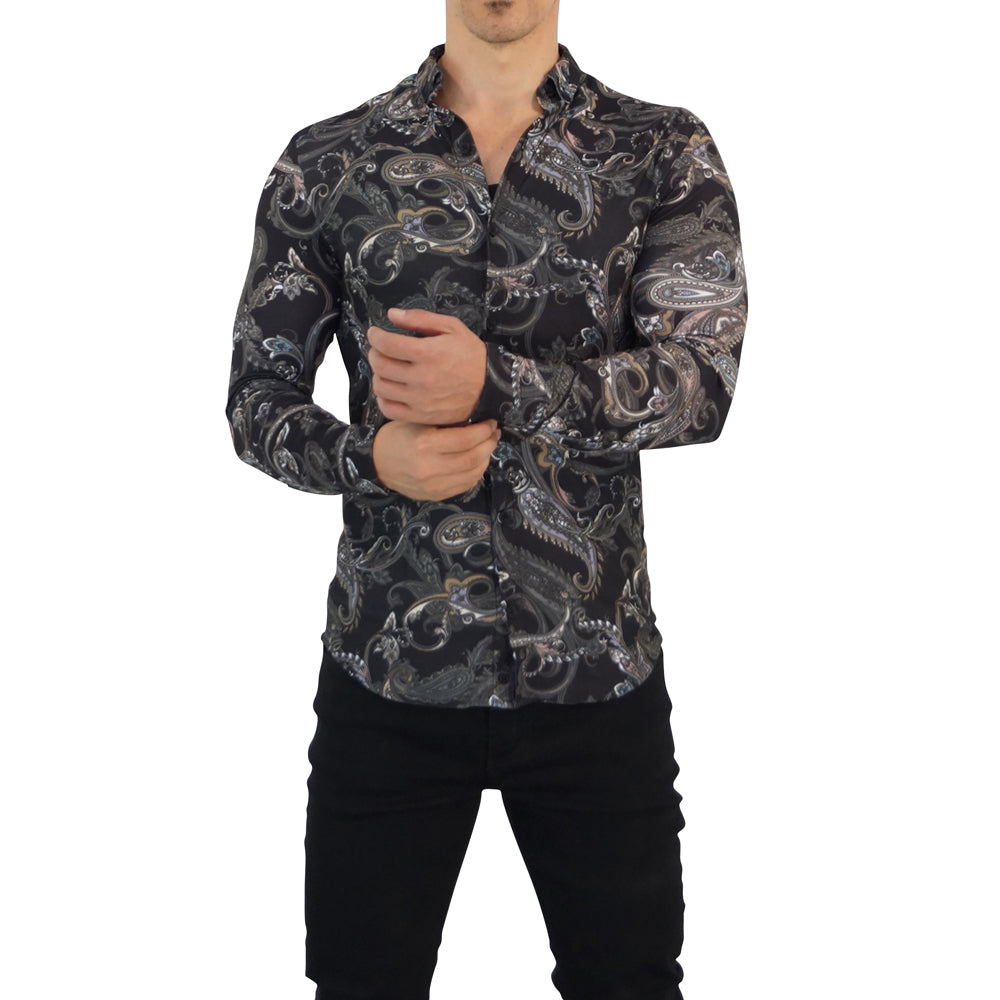 Camisa John Leopard Resort Manga Larga Paisley Slim Fit