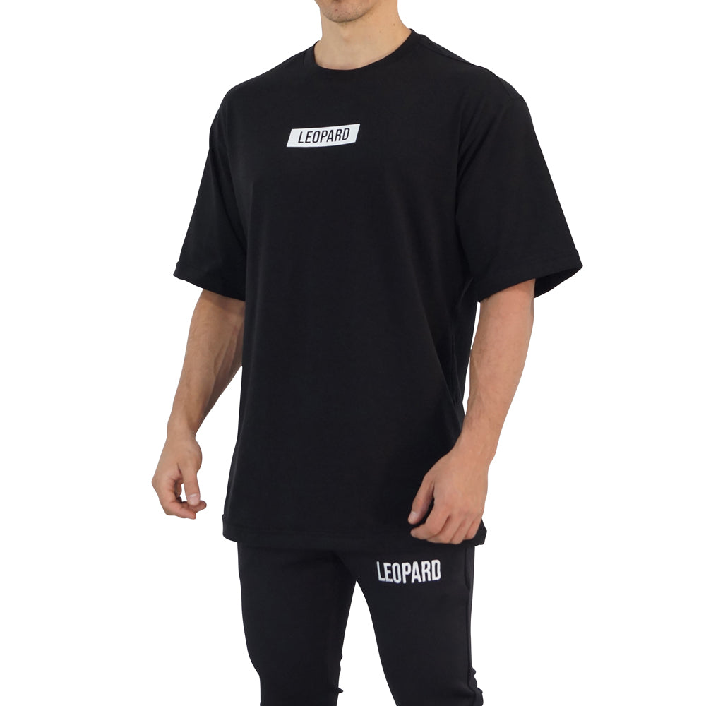 Playera Oversized Logo Leopard Black
