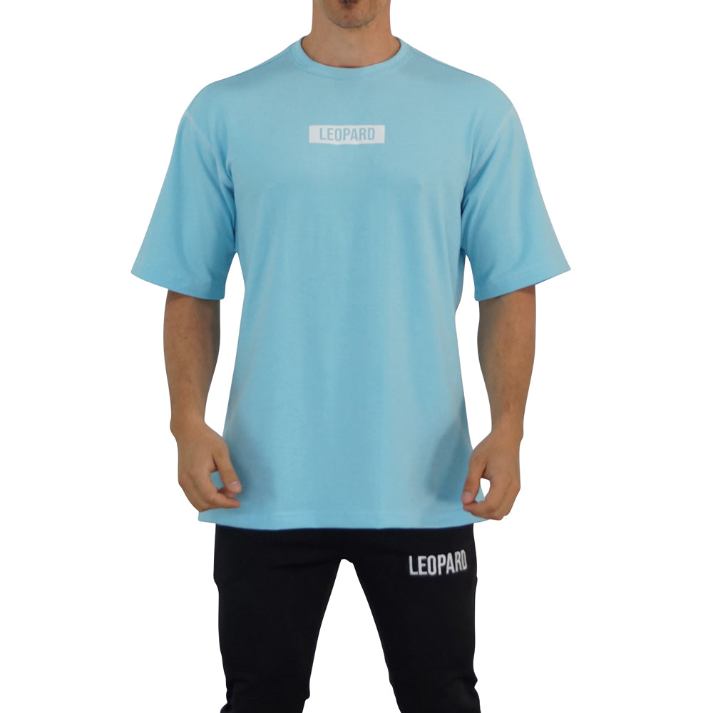 Oversized Logo Leopard Light Blue T-shirt