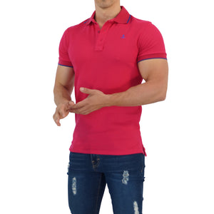 Playera Polo Fucsia Mangas Fucsia Logo Rey