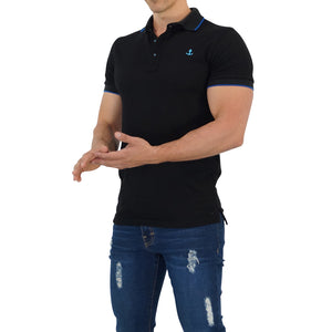 Black Polo Shirt Black Sleeves Turquoise Logo