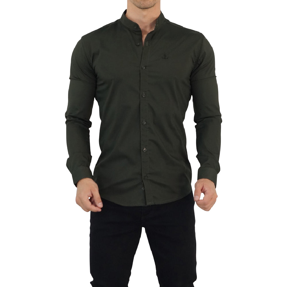 Camisa Verde Militar Cuello Mao Manga Larga Verde Militar