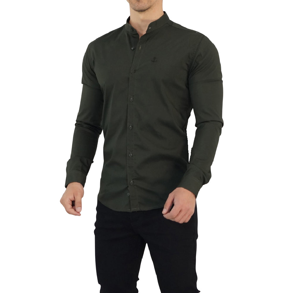 Camisa Verde Militar Cuello Mao Manga Larga Verde Militar