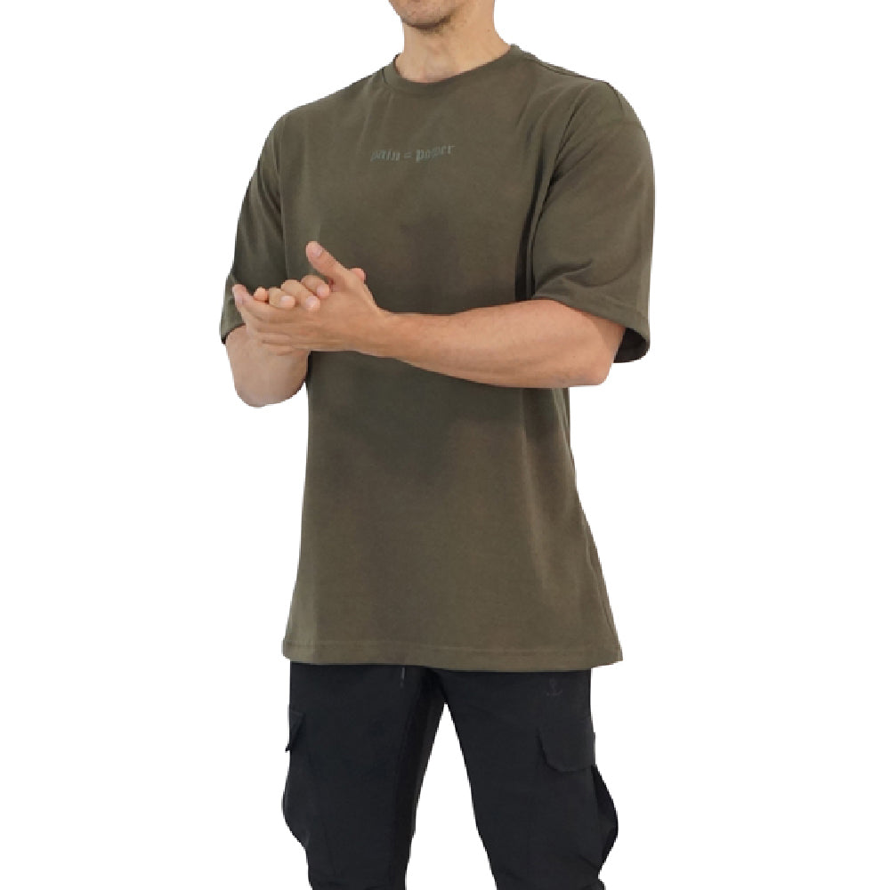 Oversized T-shirt Military Green Logo Turn The Pain Olive