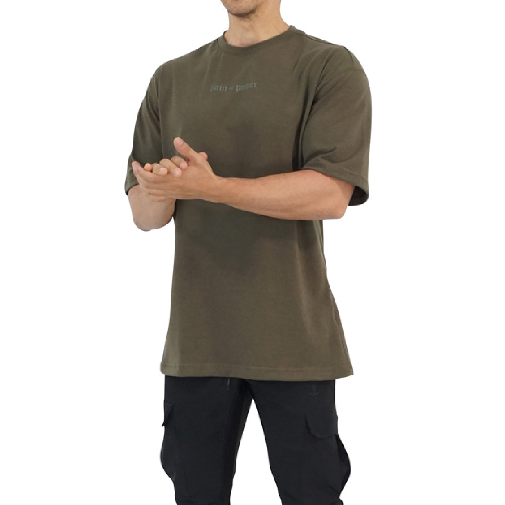 Playera Oversized Military Green Logo Turn The Pain Olive