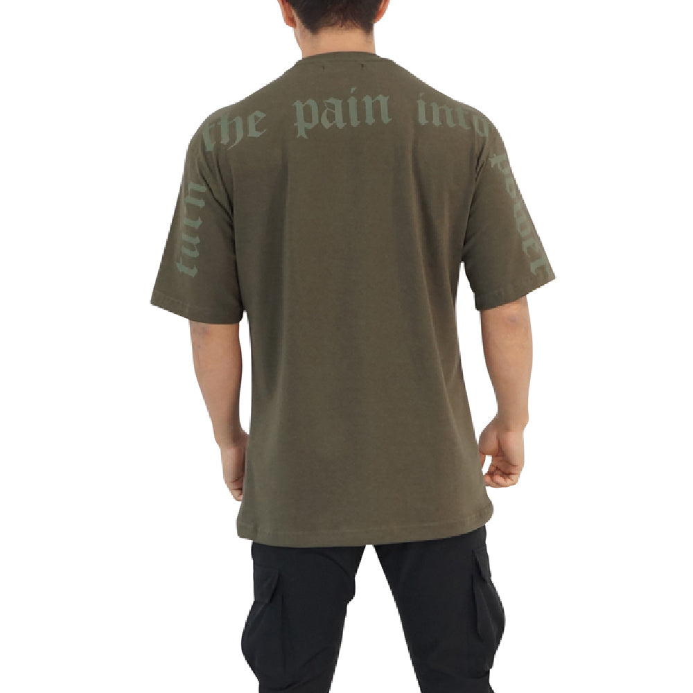 Playera Oversized Military Green Logo Turn The Pain Olive