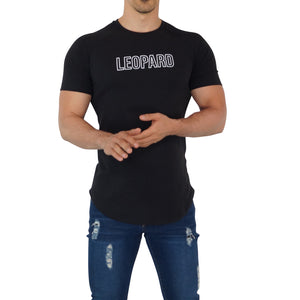 Matte Black Leopard Outline Short Sleeve Ranglan T-Shirt