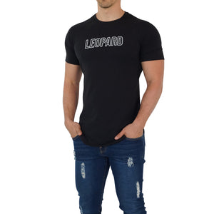 Matte Black Leopard Outline Short Sleeve Ranglan T-Shirt