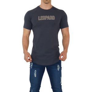 Steel Gray Short Sleeve Ranglan T-Shirt Leopard Outline Sand