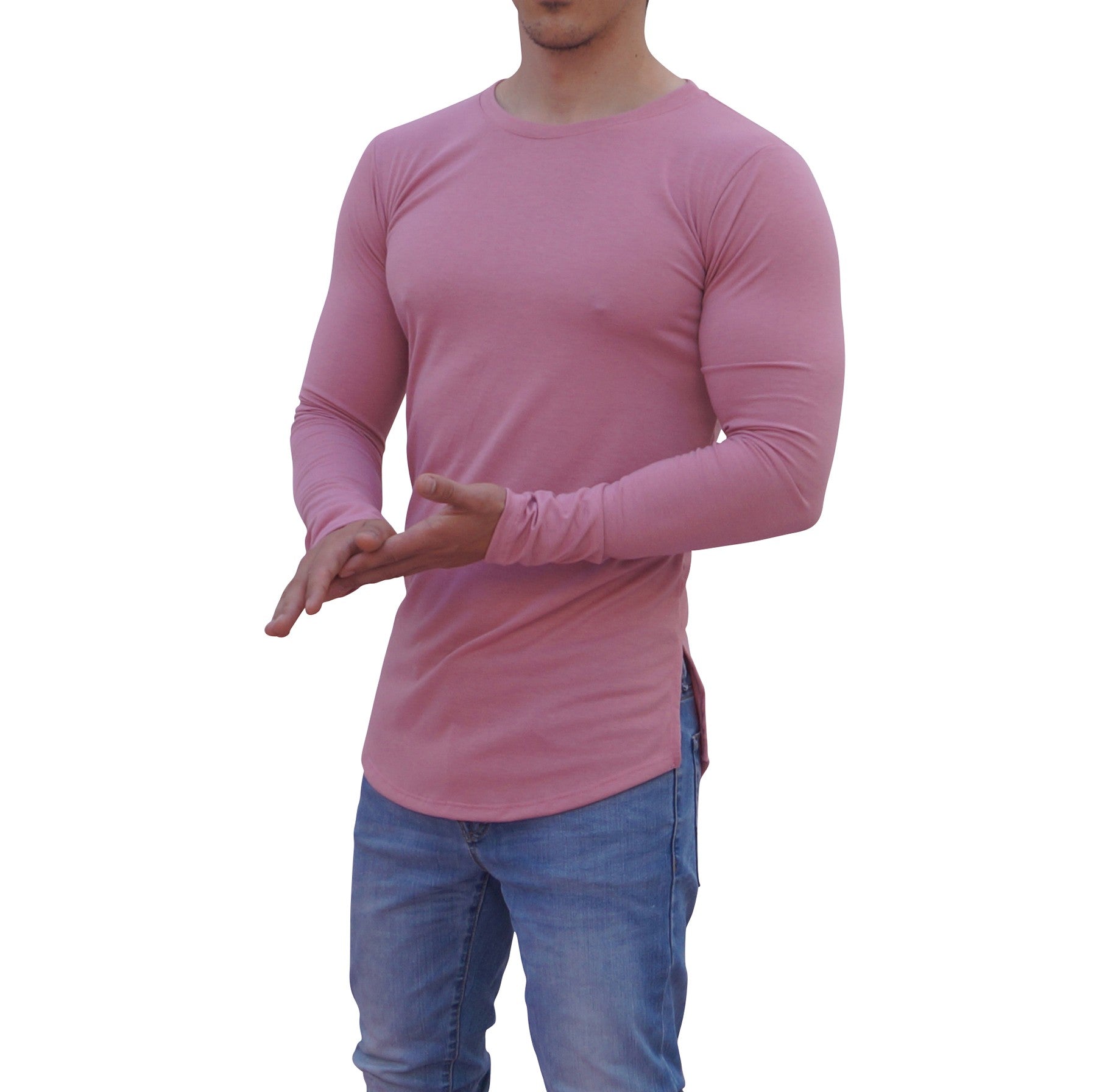 Pink Round Neck Long Sleeve T-shirt With Opening