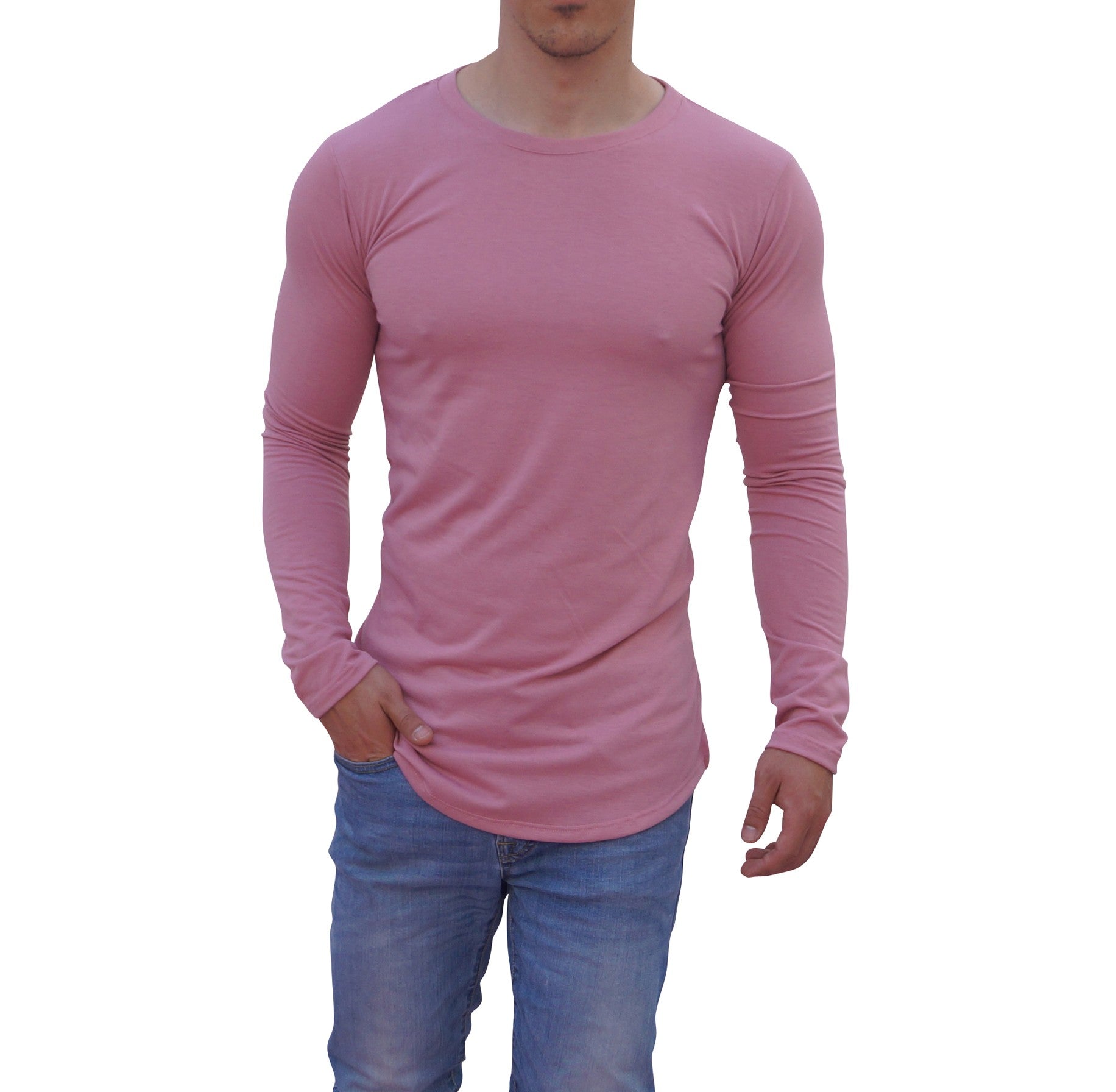 Pink Round Neck Long Sleeve T-shirt With Opening