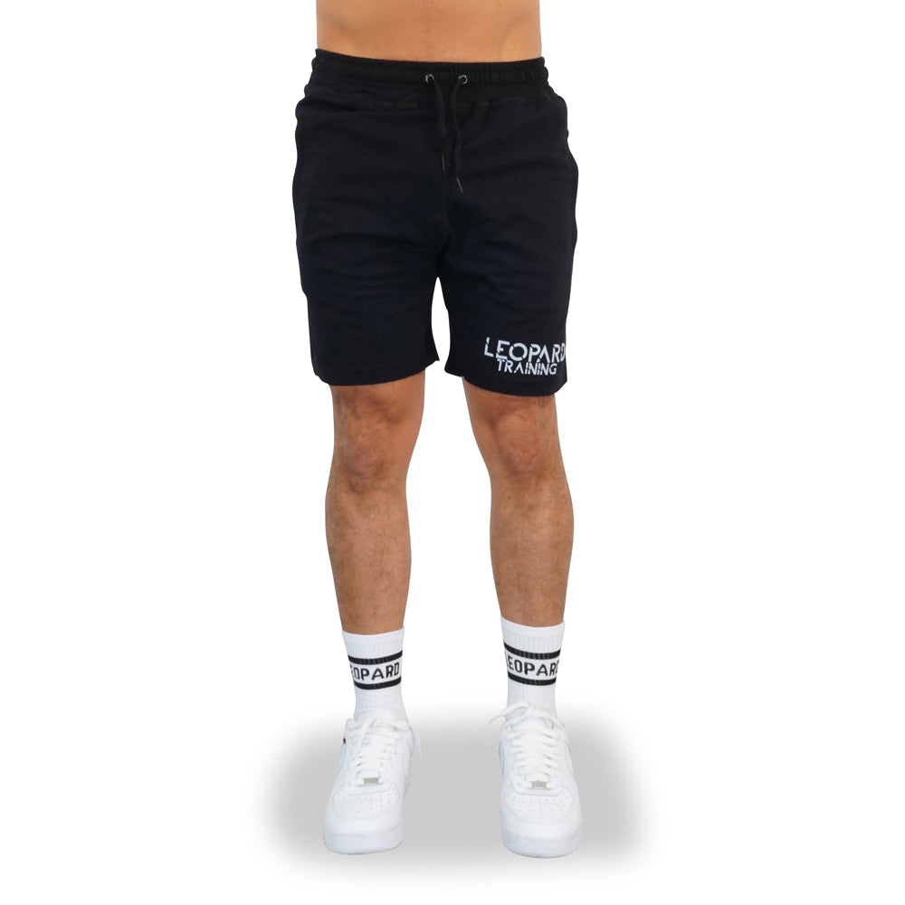 Gym Short Black Logo White Stripes